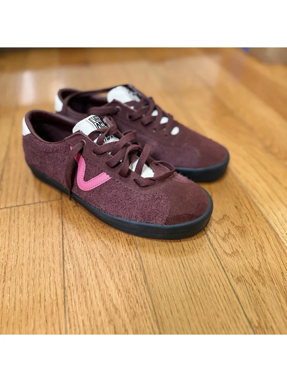 Size 8.0 Men’s US Vans Burgundy Suede Low-Top Sneakers with Pink Accent , 9.5 W